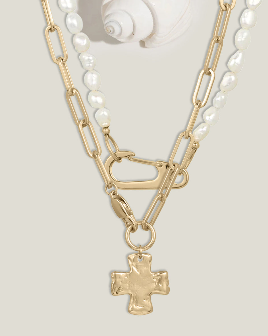 Chunky Cross and Pearl Lock Necklace Set – James Michelle