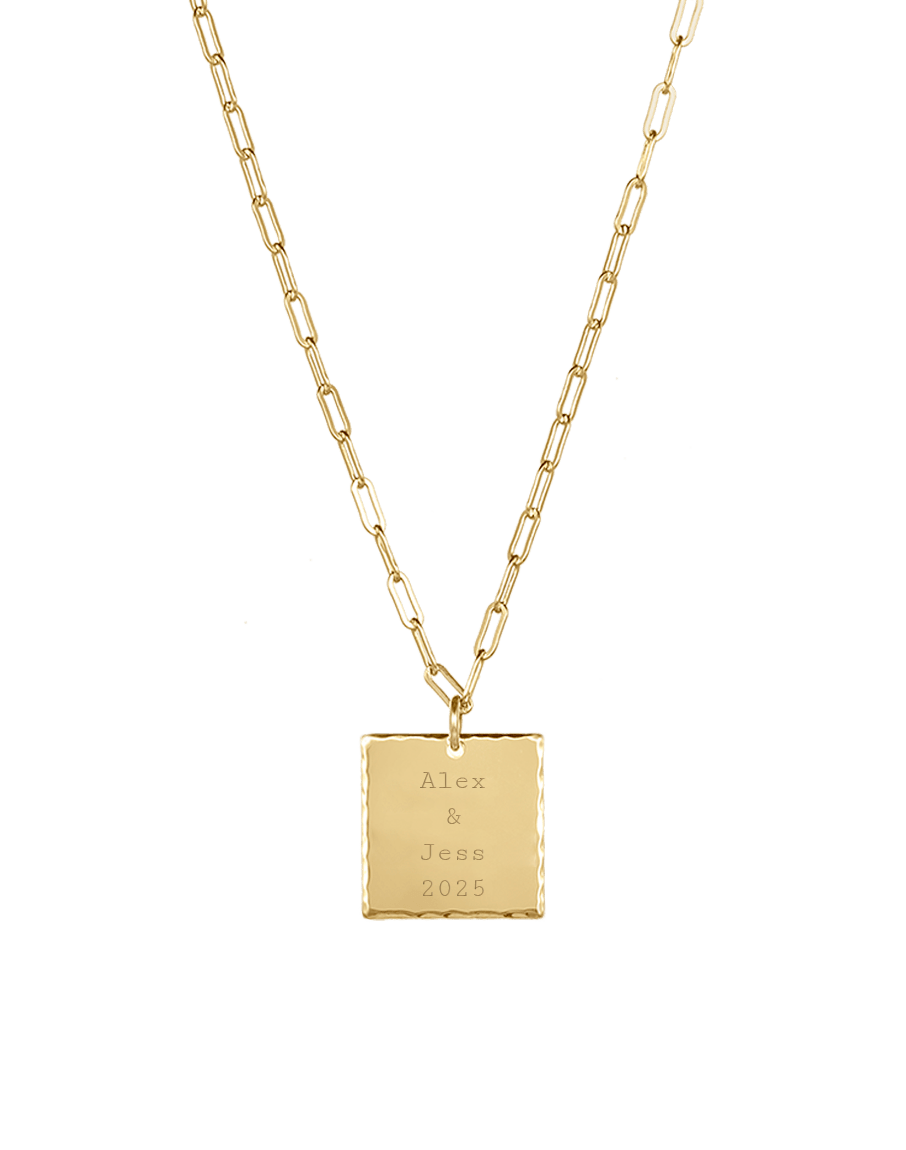 Square Necklace in gold, style A product shot on white background