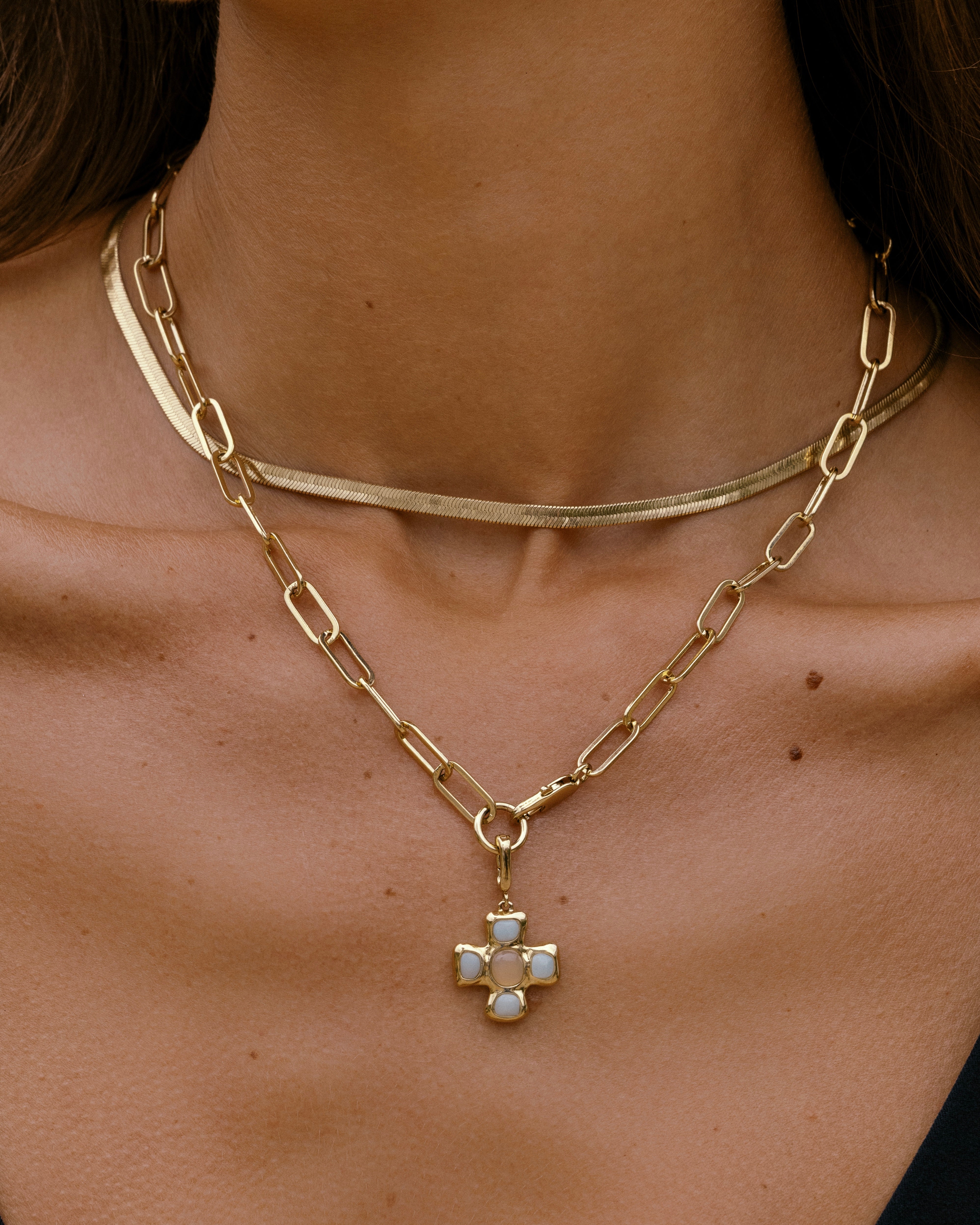 Chunky Cross Chain Necklace - Stone Edition