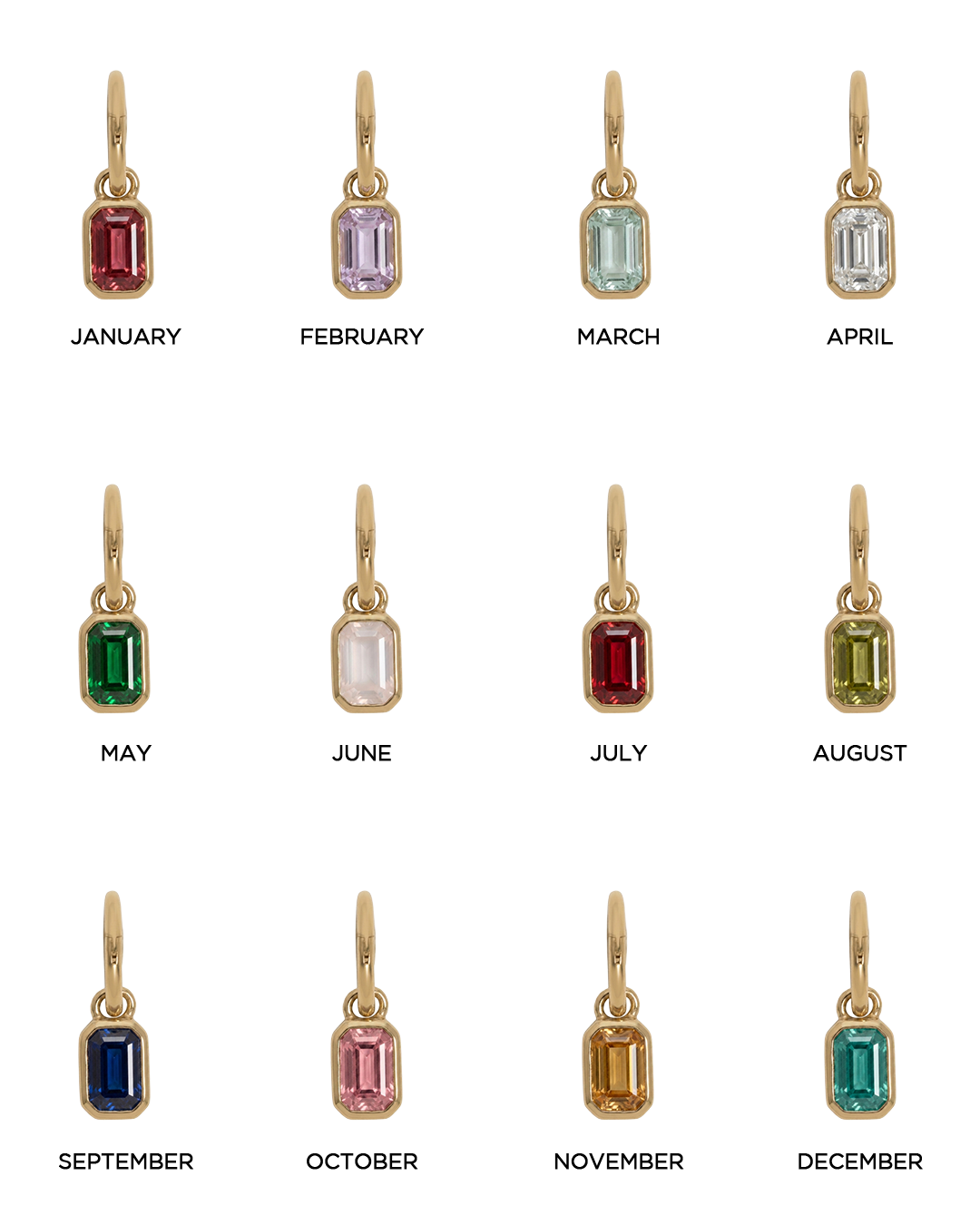 Bezel Birthstone Charms - Emerald Cut