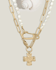 Chunky Cross and Pearl Lock Necklace Set