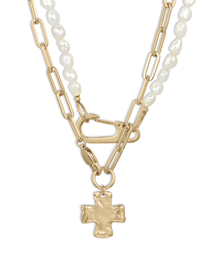 Chunky Cross and Pearl Lock Necklace Set – James Michelle