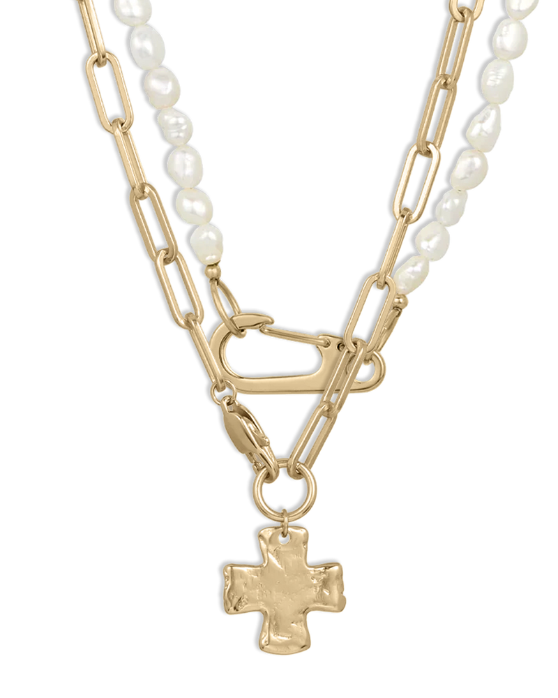 Chunky Cross and Pearl Lock Necklace Set – James Michelle