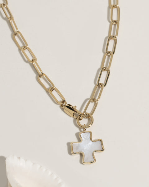Pearl Chunky Cross Chain Necklace – James Michelle