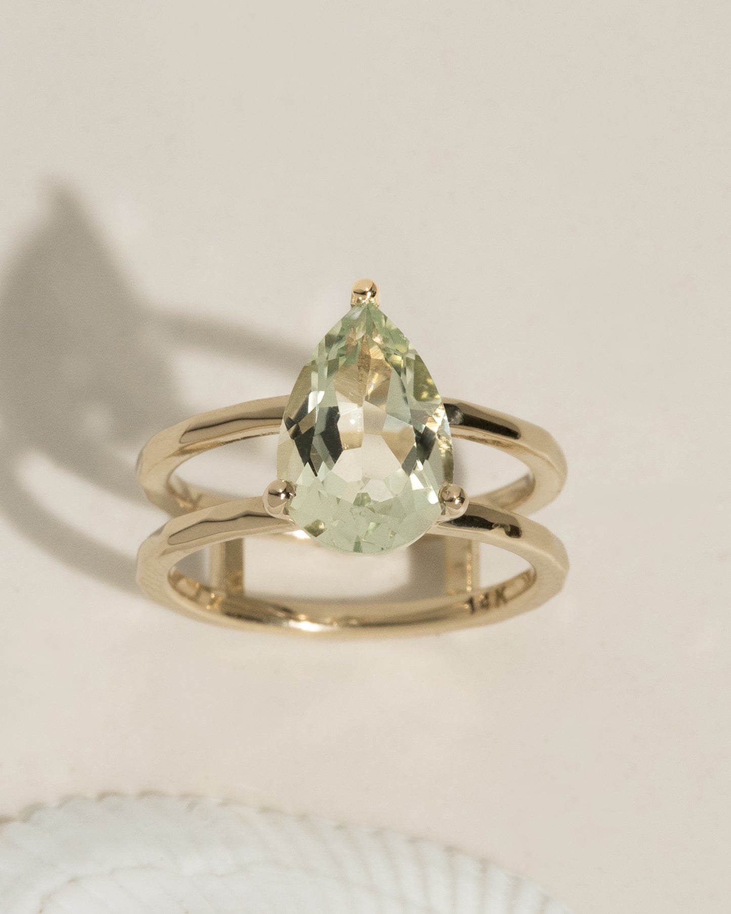 Pear Floating Green Amethyst Ring