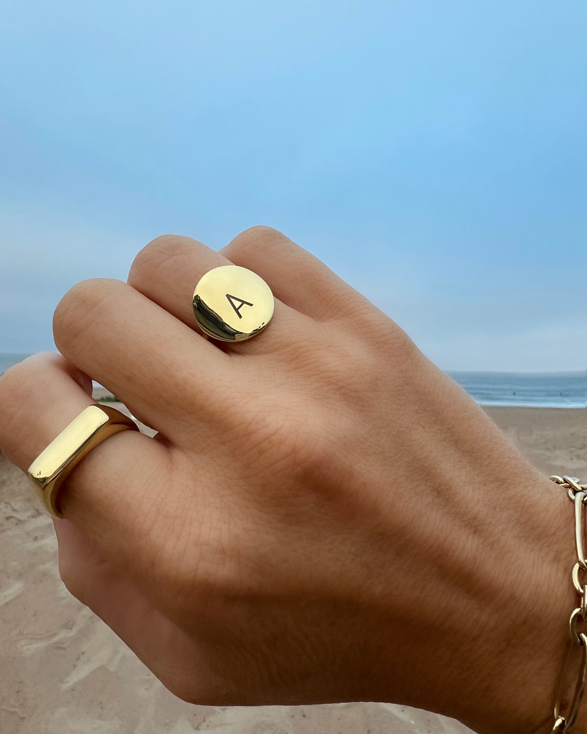 Initiation Rings Personalized Initial Disc Ring - Waterproof Gold & Silver – James Michelle
