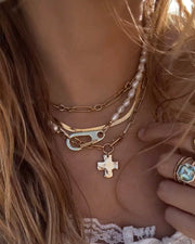 Chunky Cross and Pearl Lock Necklace Set