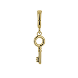 Gold key charm pendant product shot on white background