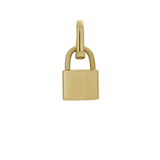 Gold lock charm pendant product shot on white background