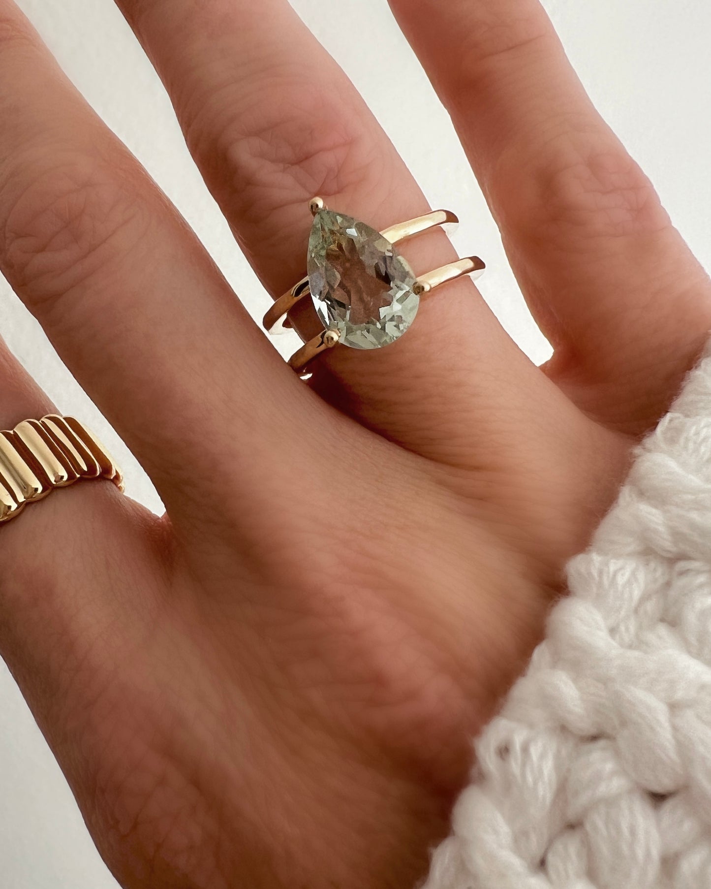 Pear Floating Green Amethyst Ring