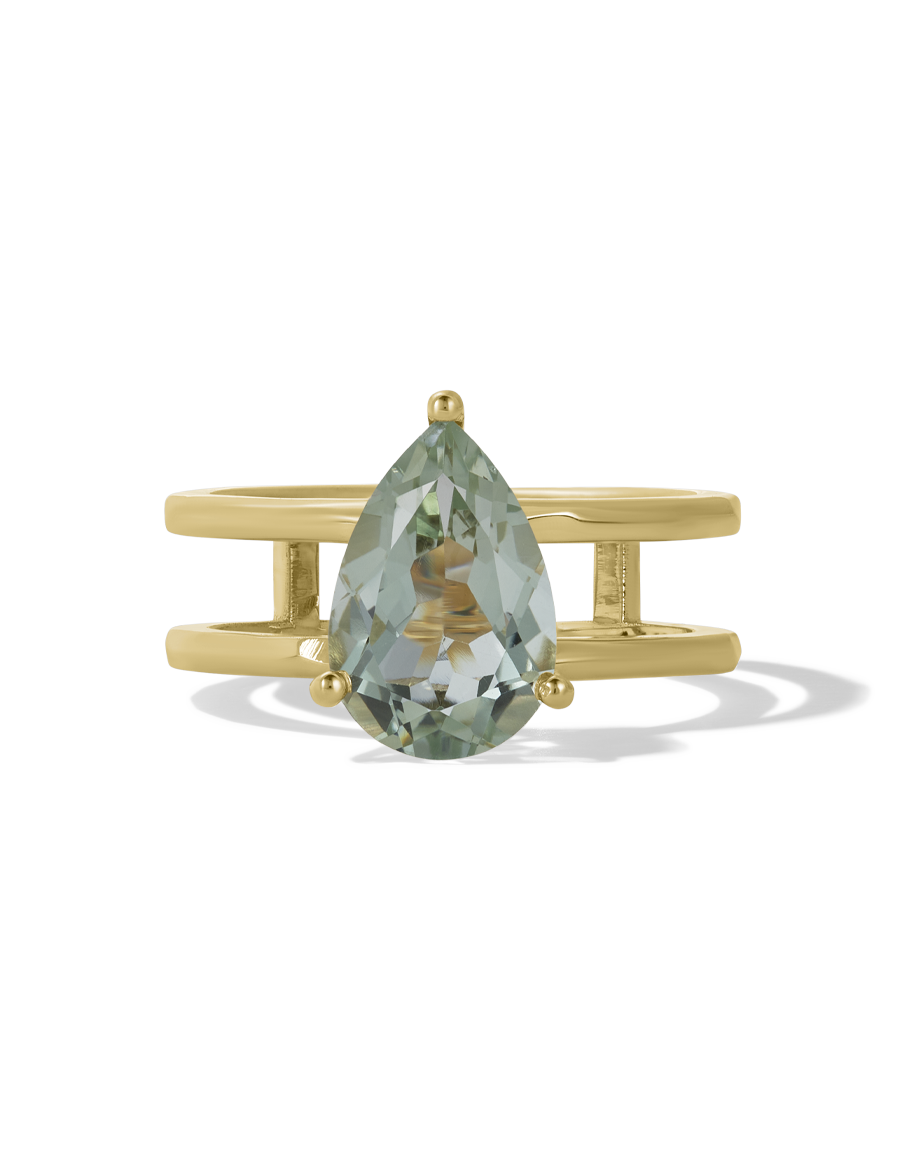 Pear Floating Green Amethyst Ring