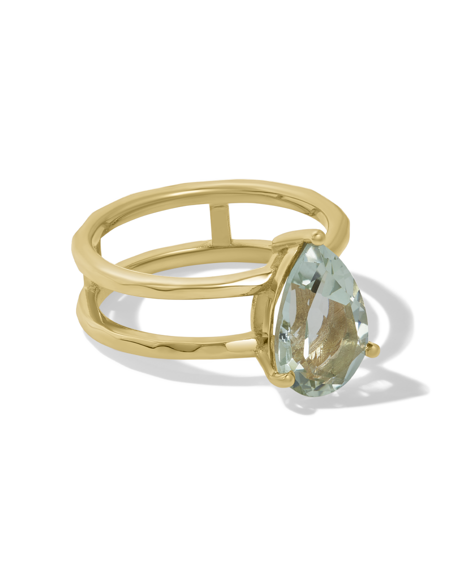 Pear Floating Green Amethyst Ring