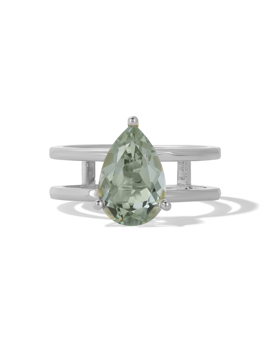 Pear Floating Green Amethyst Ring