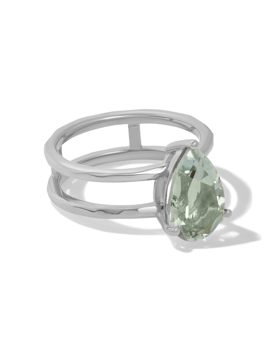 Pear Floating Green Amethyst Ring