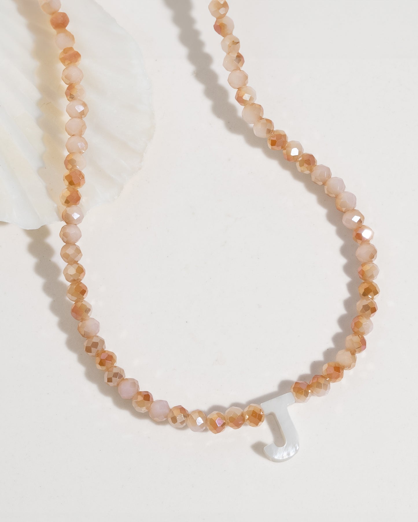 Peach Beaded Initial Necklace