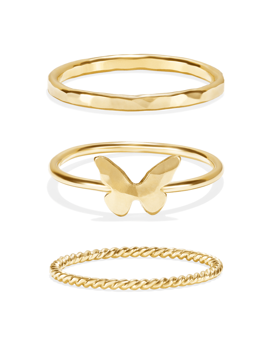 Tiny Butterfly Stacking Ring Set