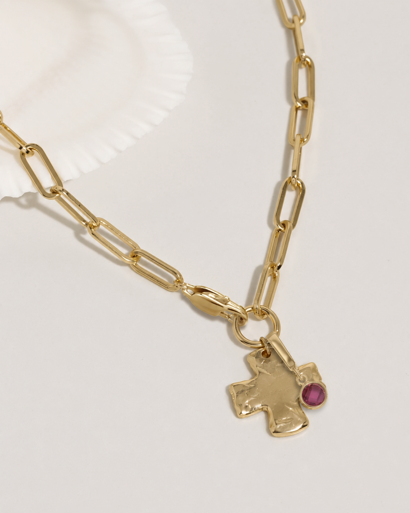 Chunky Cross Chain Birthstone Necklace