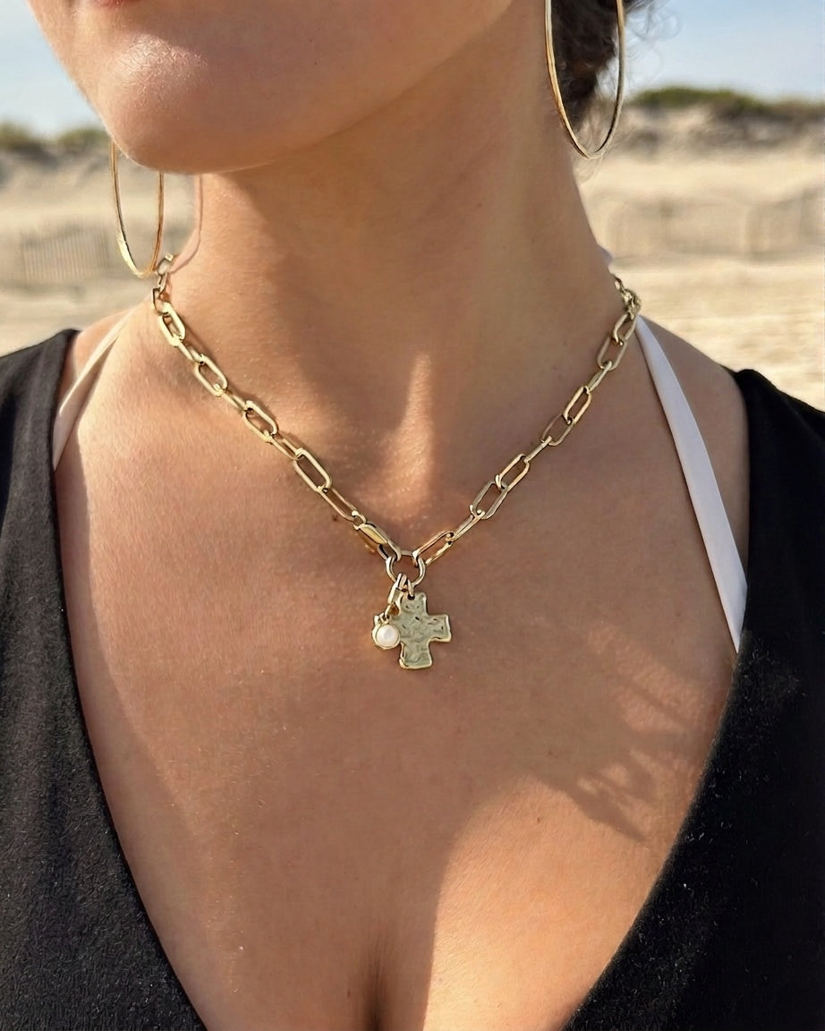 Chunky Cross Chain Birthstone Necklace