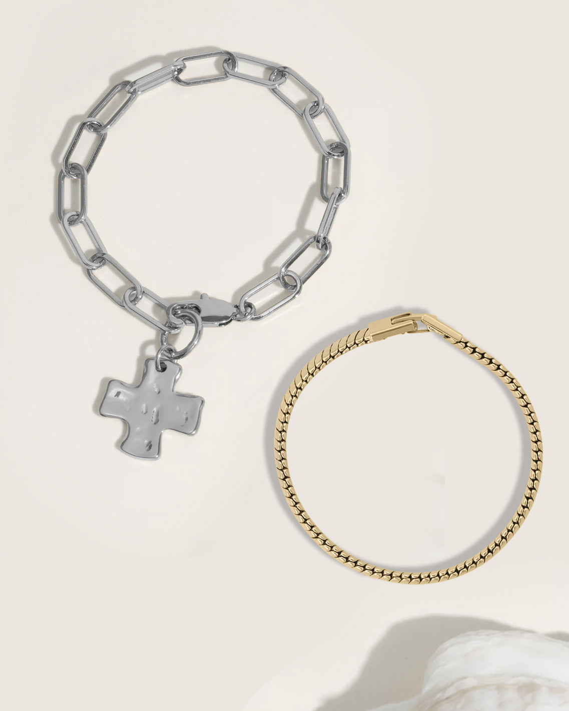 Chunky Cross Bracelet Set - Mixed Metals