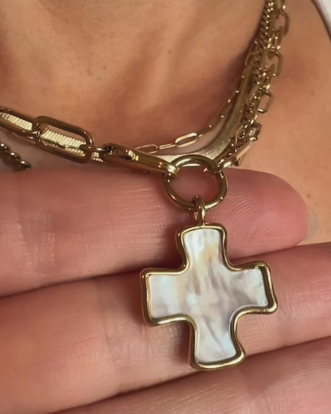 Pearl Chunky Cross Chain Necklace – James Michelle