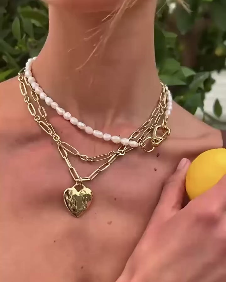 Chunky Heart and Pearl Lock Chain Set – James Michelle