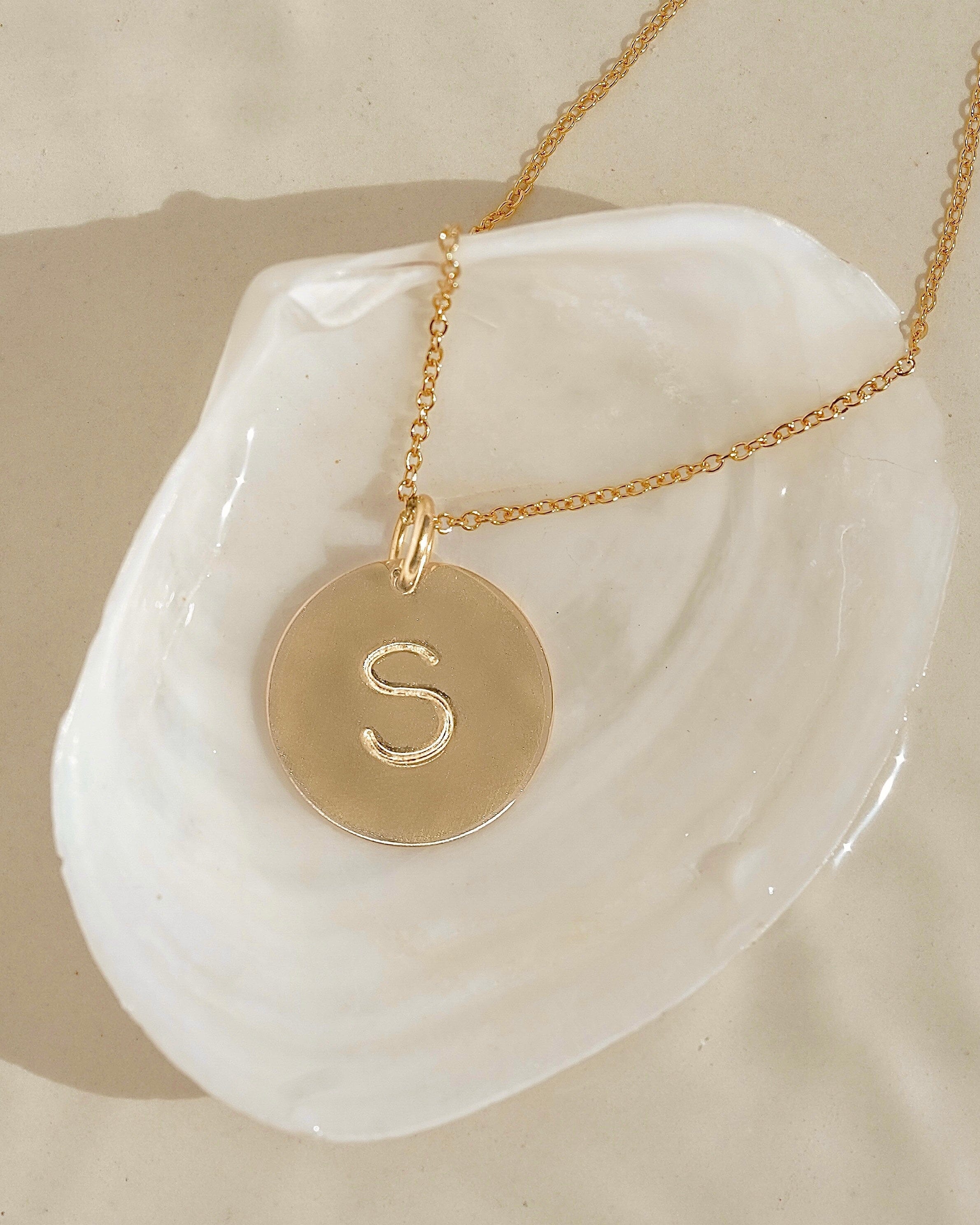 Solid gold deals initial disc necklace